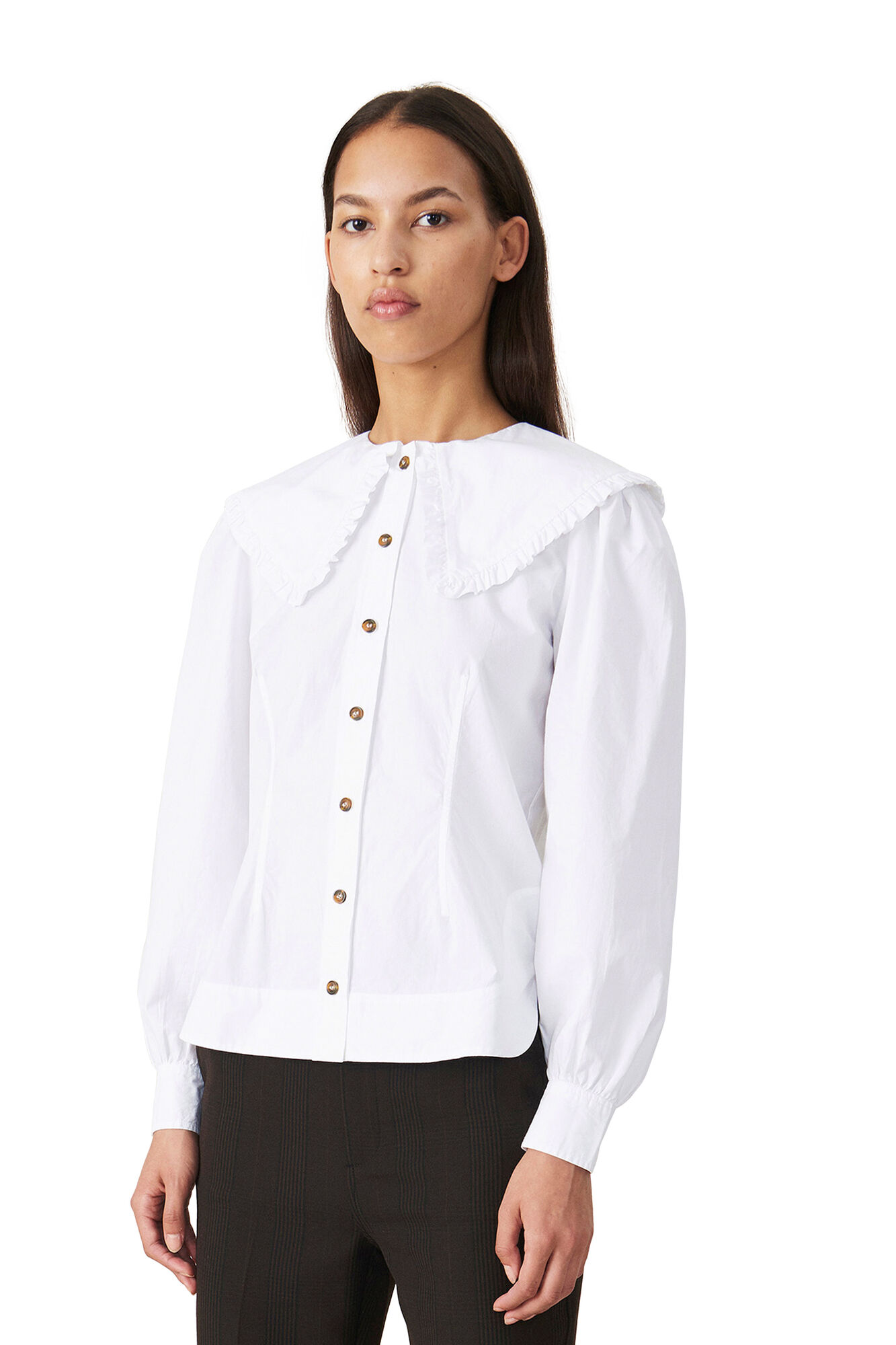 Cotton Poplin Fitted Shirt, Cotton, in colour Bright White - 1 - GANNI
