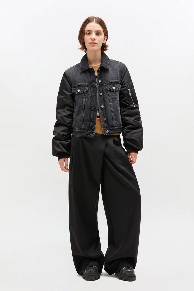 Black Rigid Denim Jacket, in colour Black Washed - 2 - GANNI