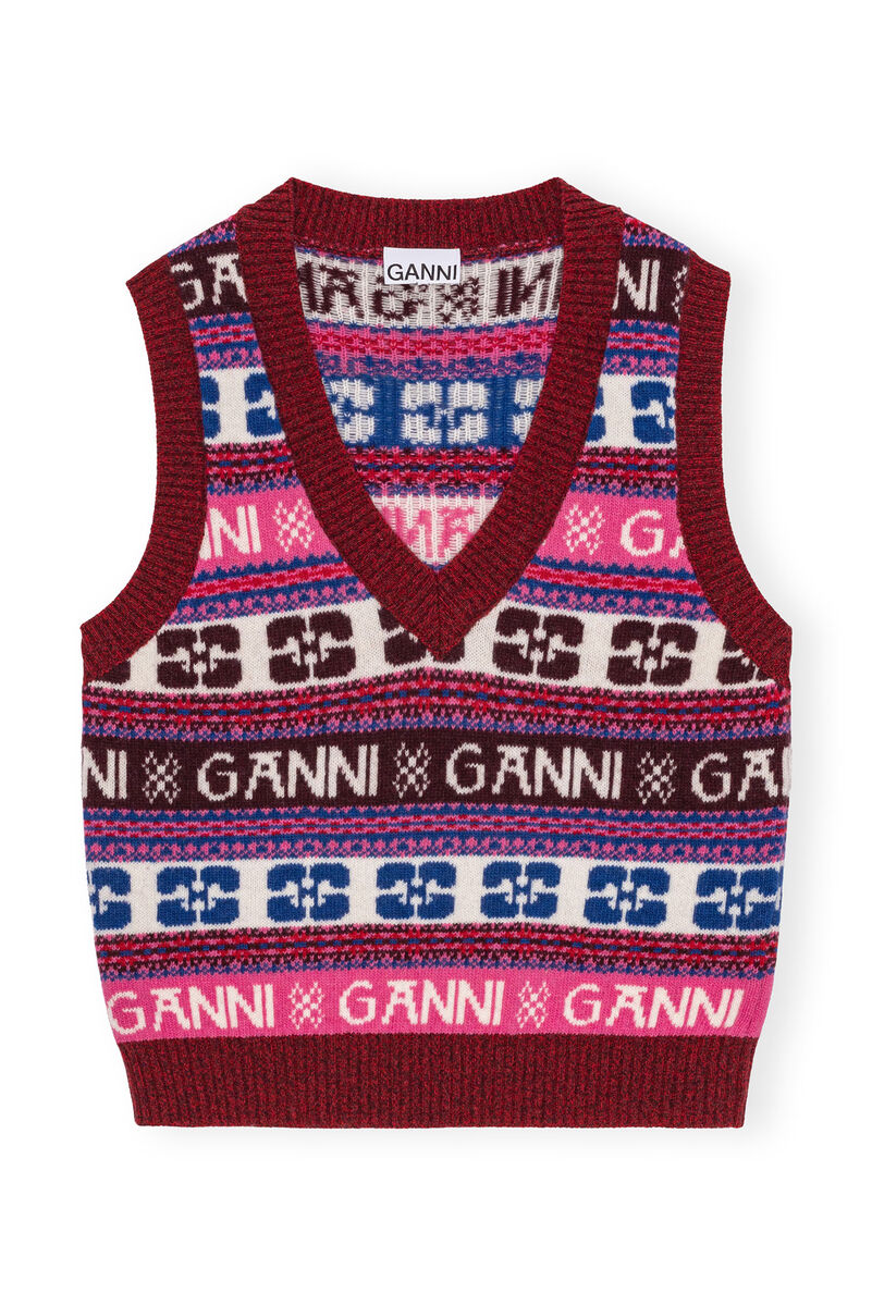 Pink Logo Wool Mix Vest, Recycled Polyamide, in colour Multicolour - 1 - GANNI