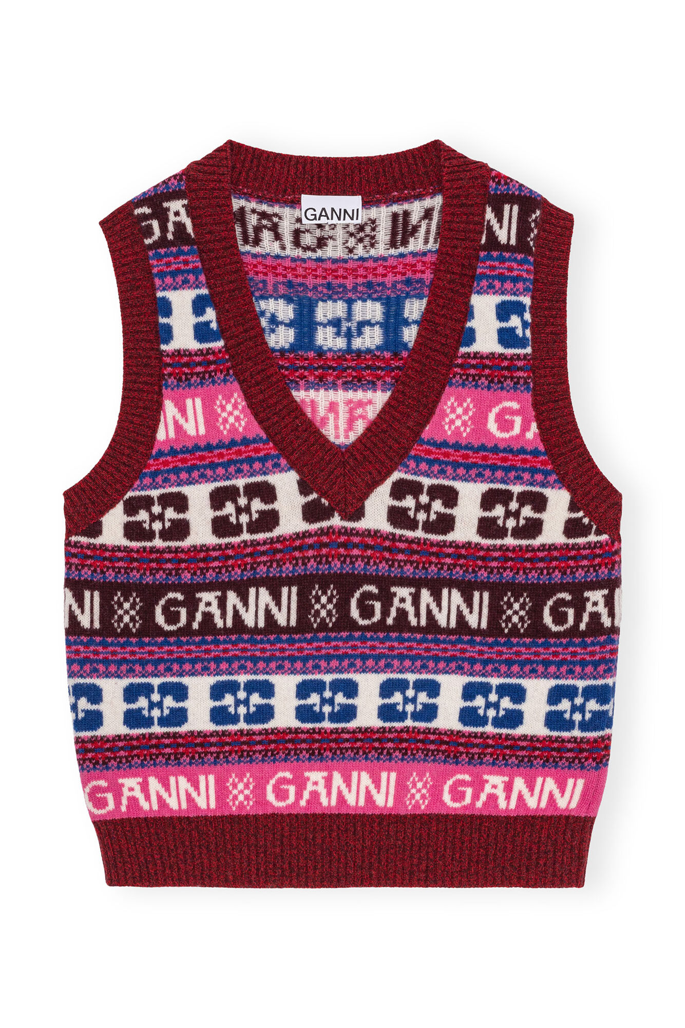 Pink Logo Wool Mix Vest, Recycled Polyamide, in colour Multicolour - 1 - GANNI