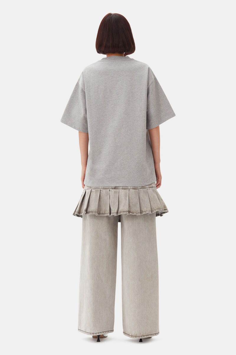 Grey Heavy Cotton Drop Shoulder Fringe T-shirt, Cotton, in colour Paloma Melange - 4 - GANNI