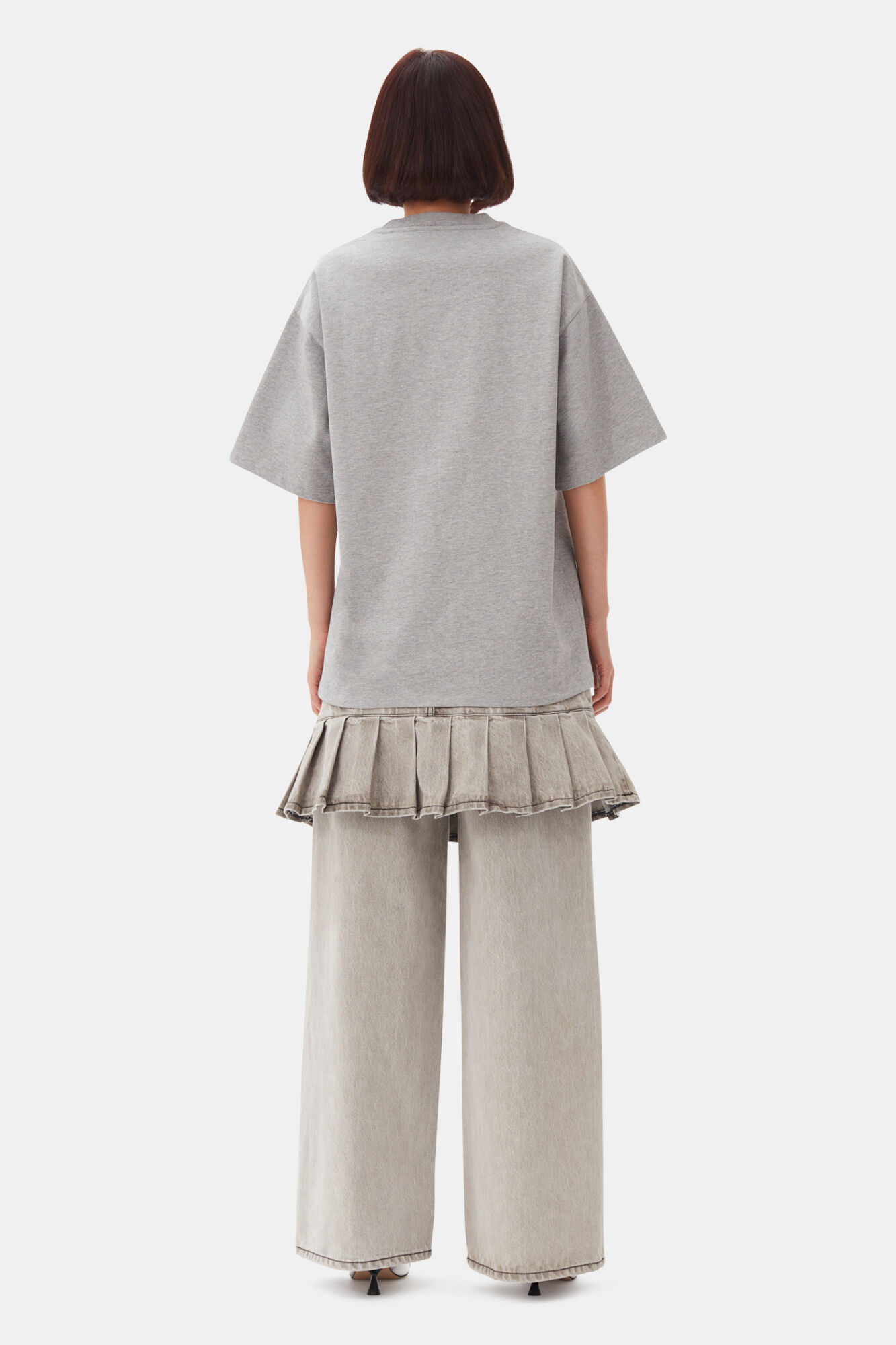 Grey Heavy Cotton Drop Shoulder Fringe T-shirt, Cotton, in colour Paloma Melange - 4 - GANNI