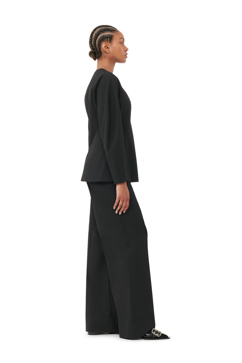 Schwarzer, taillierter Melange-Blazer mit Drapierung, Elastane, in colour Black - 3 - GANNI