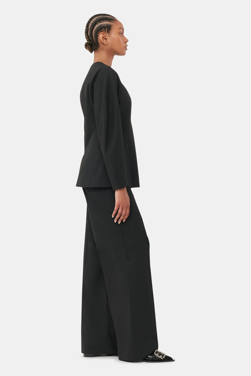Black Schwarzer, taillierter Melange-Blazer mit Drapierung | GANNI DE