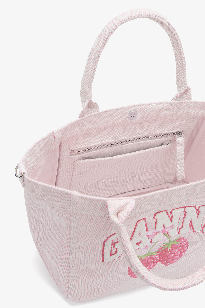 Small Tote Bag in Pink, Recycled Polyester, in colour Egret - 3 - GANNI