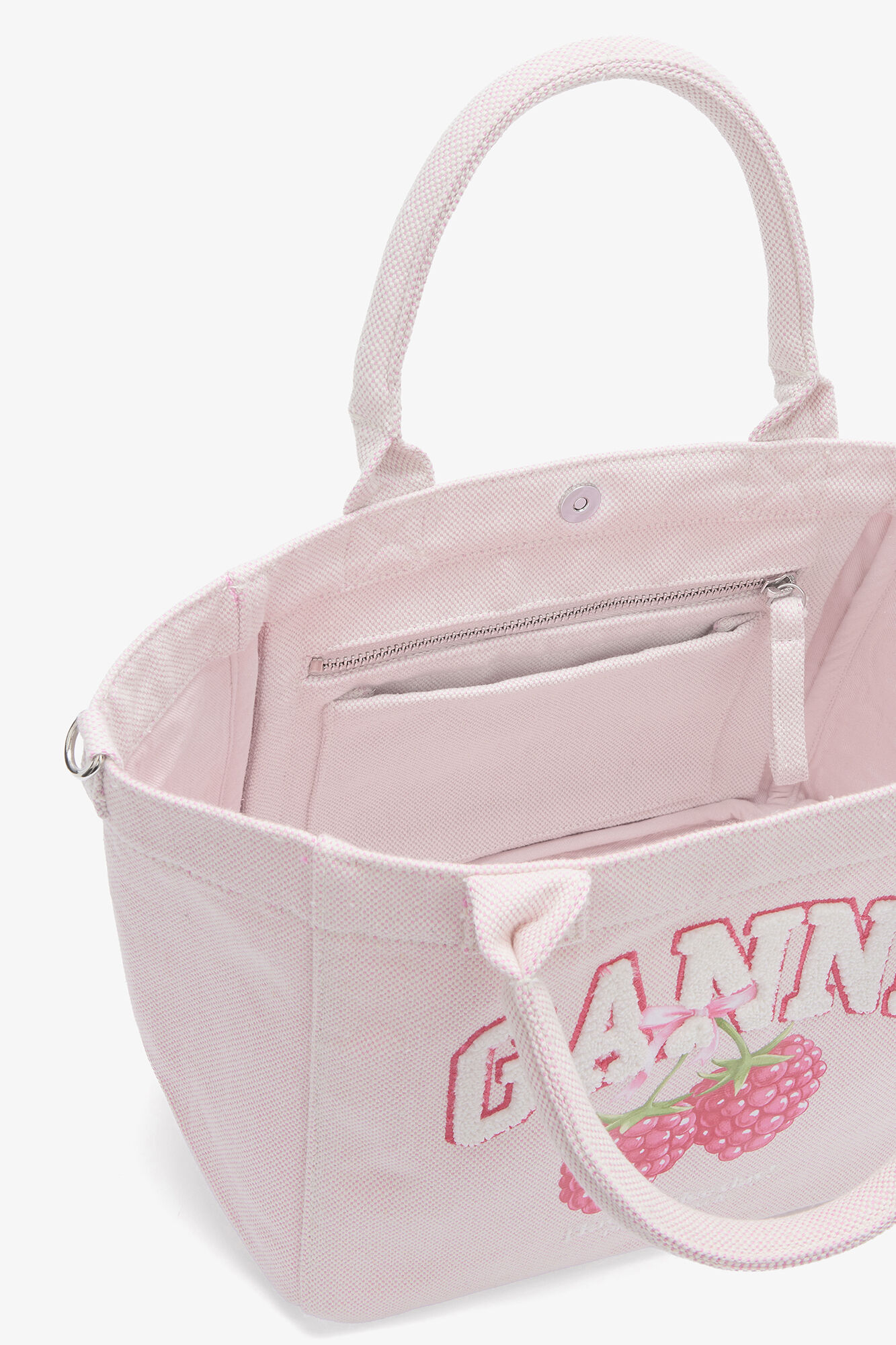 Small Tote Bag in Pink, Recycled Polyester, in colour Egret - 3 - GANNI