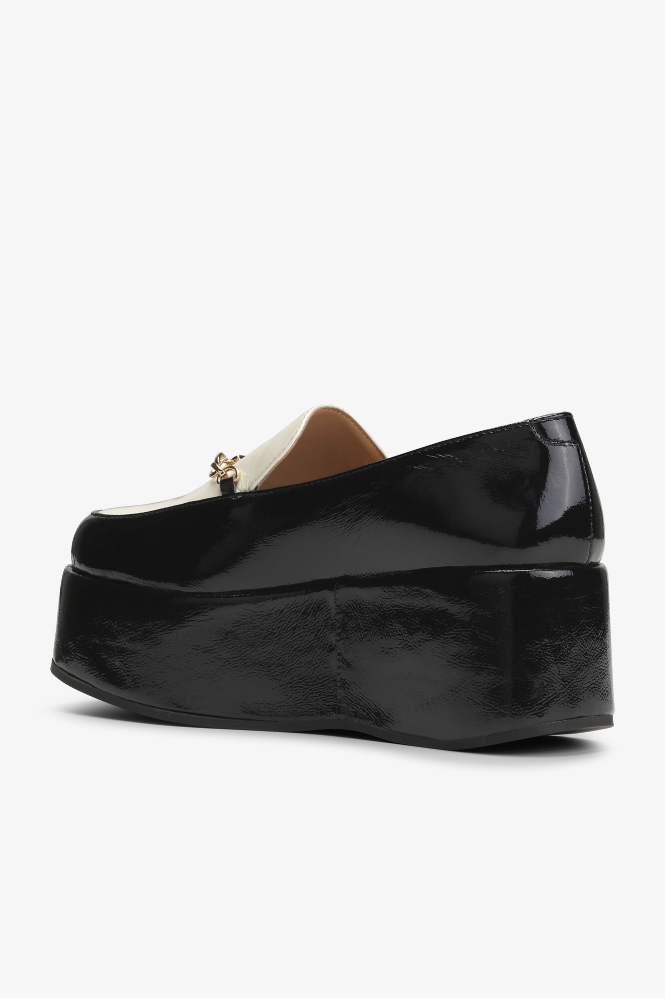 Svarta Naplack Butterfly Chain Loafers, Cotton, in colour Black/Egret - 3 - GANNI