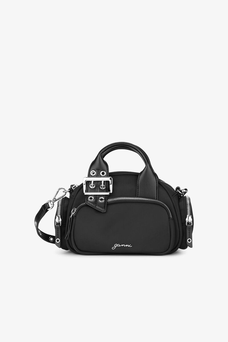 Black Mini Polochon Bag, Nylon, in colour Black - 1 - GANNI