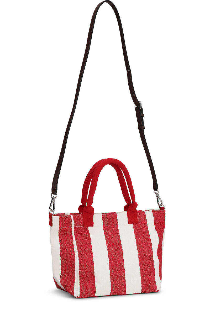 Red Striped Small Shopper, Recycled Cotton, in colour Barbados Cherry - 3 - GANNI