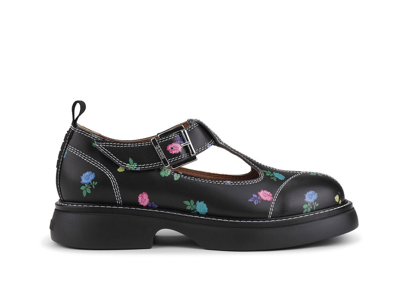 Flower Everyday Buckle Mary Jane Schuhe, Polyester, in colour Black - 1 - GANNI