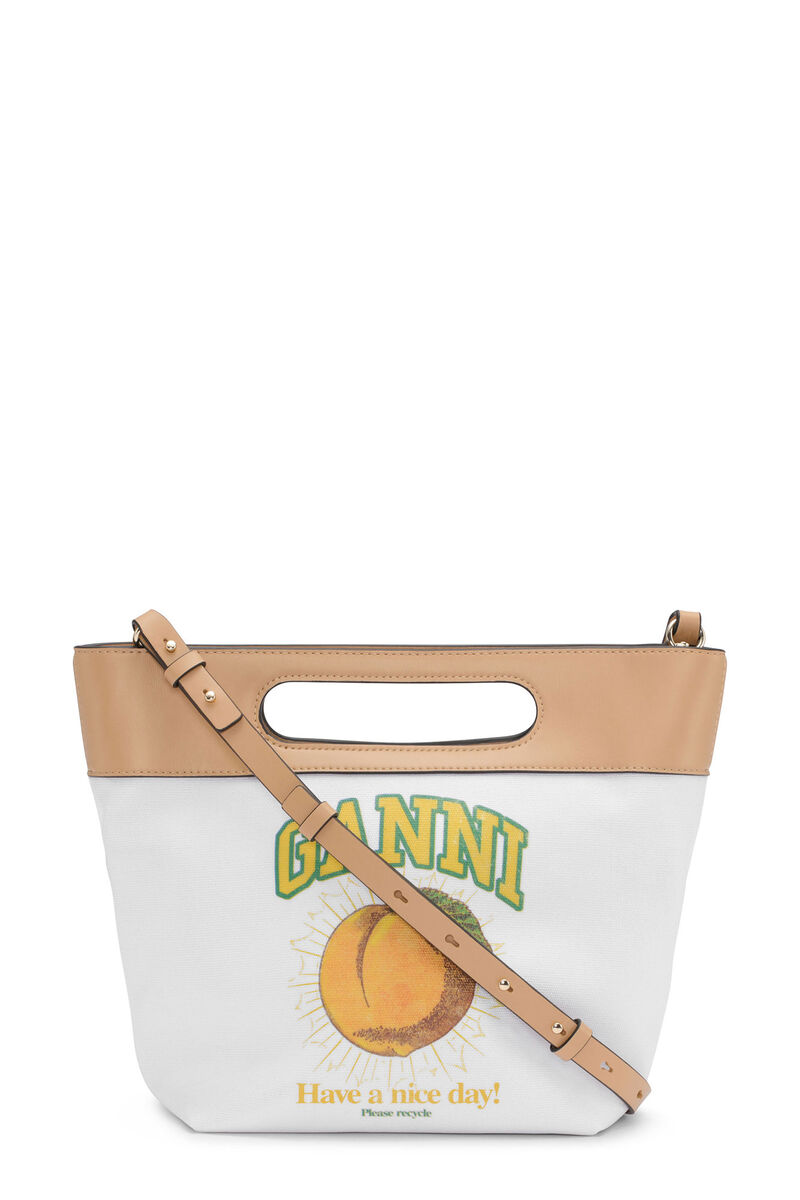 Peach Canvas Small Tote Bag, Recycled Cotton, in colour Egret - 1 - GANNI