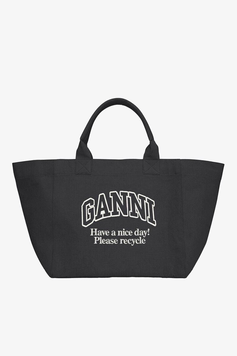 Black XXL Tote, Recycled Cotton, in colour Phantom - 1 - GANNI