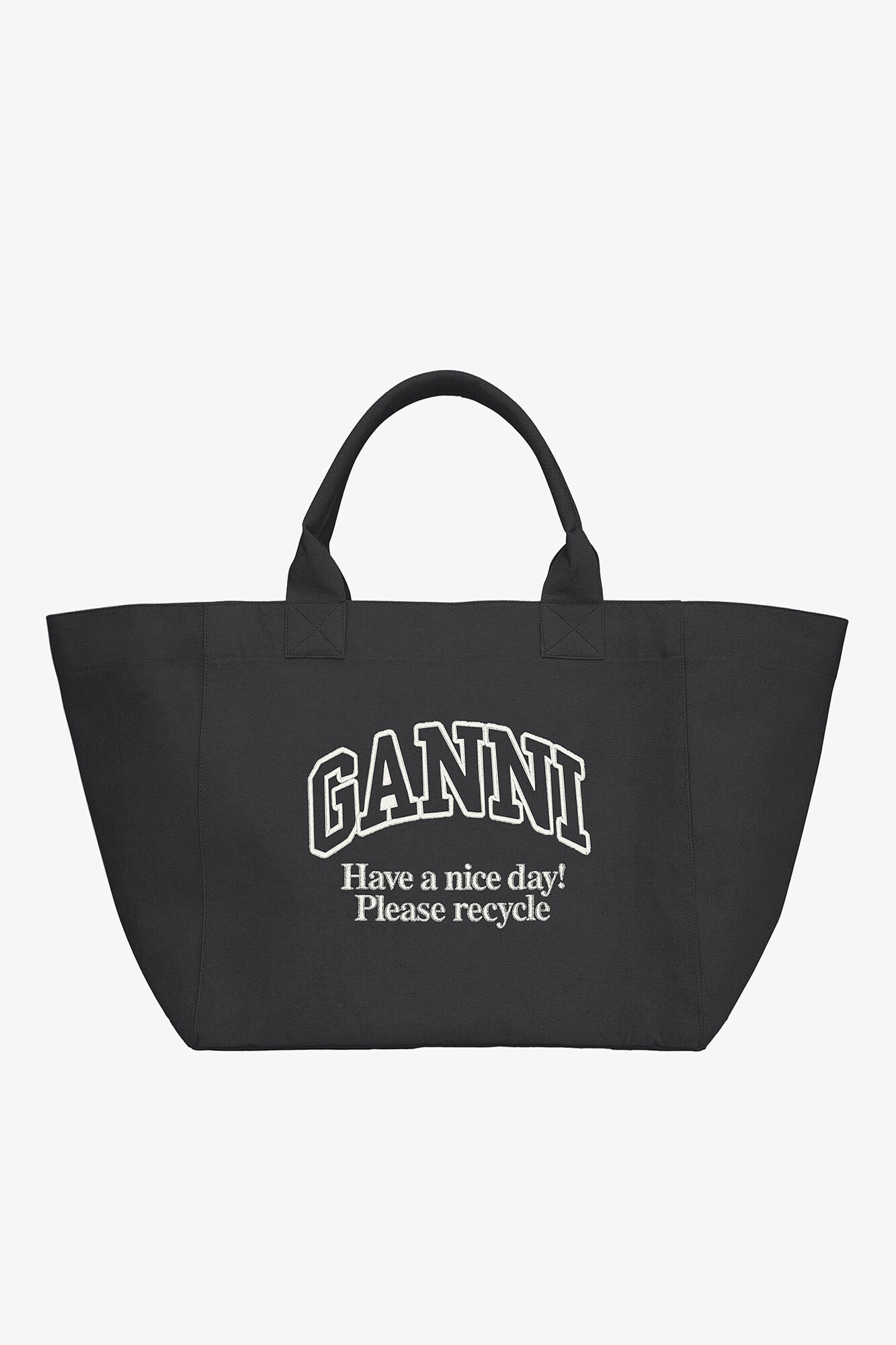 Black XXL Tote, Recycled Cotton, in colour Phantom - 1 - GANNI