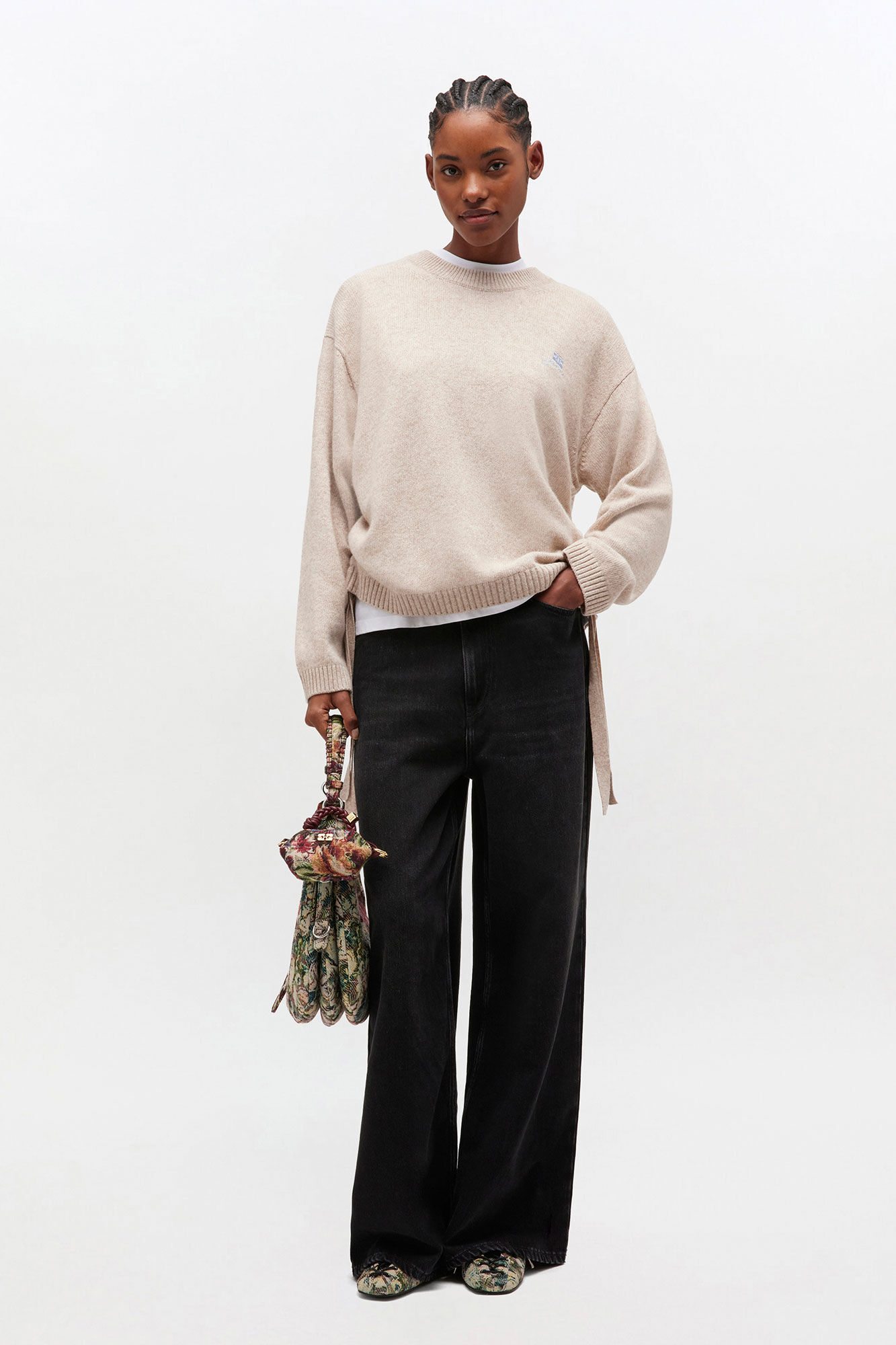 Beige Wool Mix Jumper, Viscose, in colour Sand - 1 - GANNI