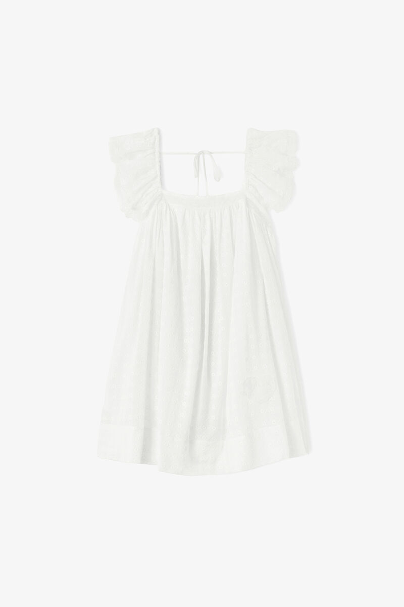 Dress in White Broderie Anglaise, Organic Cotton, in colour Bright White - 1 - GANNI