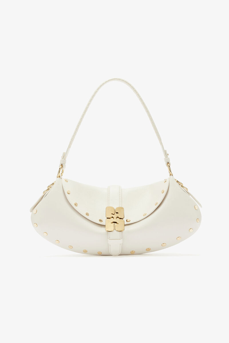 B-Kat Bag Studs in White, Recycled Leather, in colour Egret - 1 - GANNI