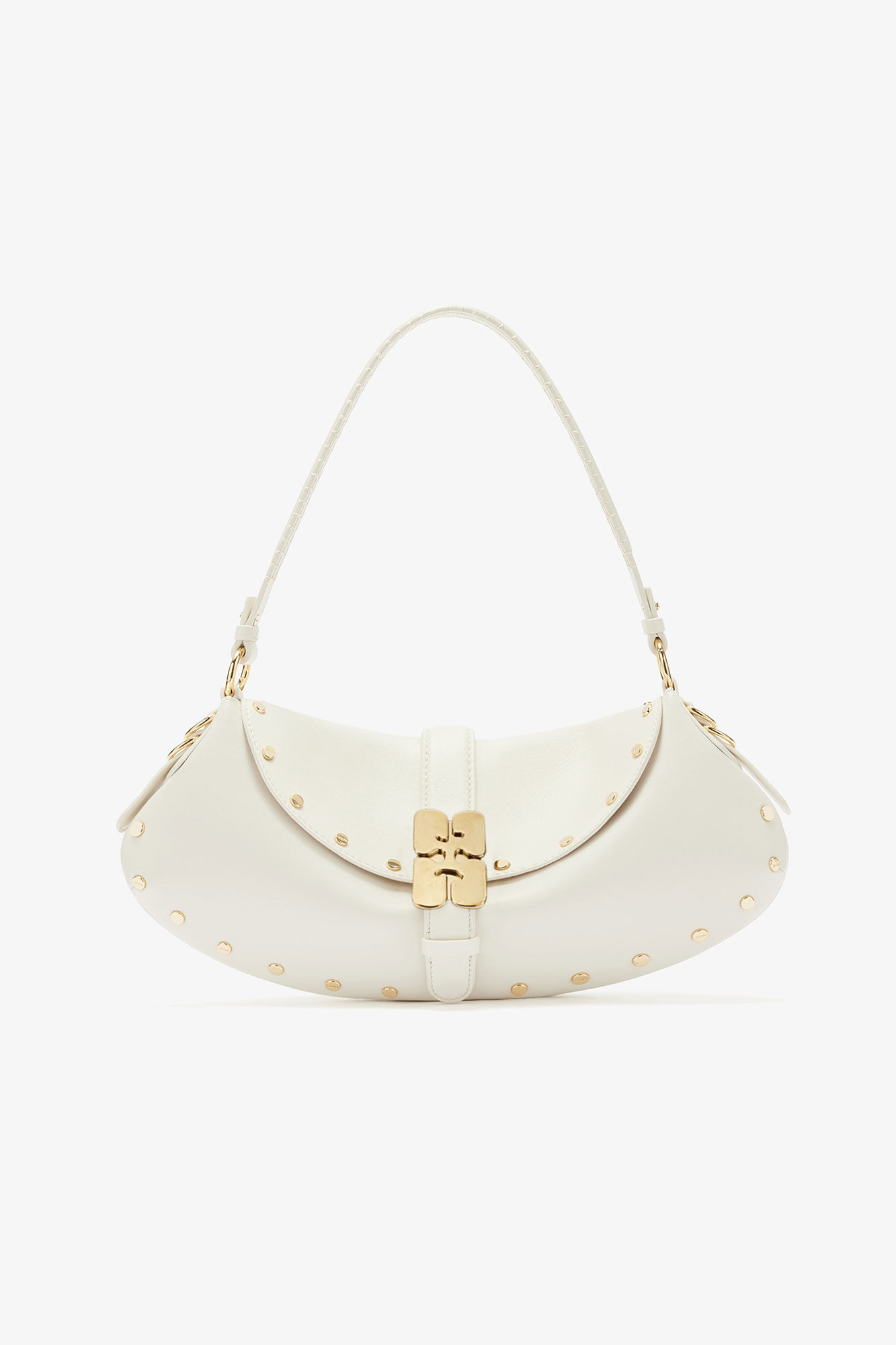 B-Kat Bag Studs in White, Recycled Leather, in colour Egret - 1 - GANNI