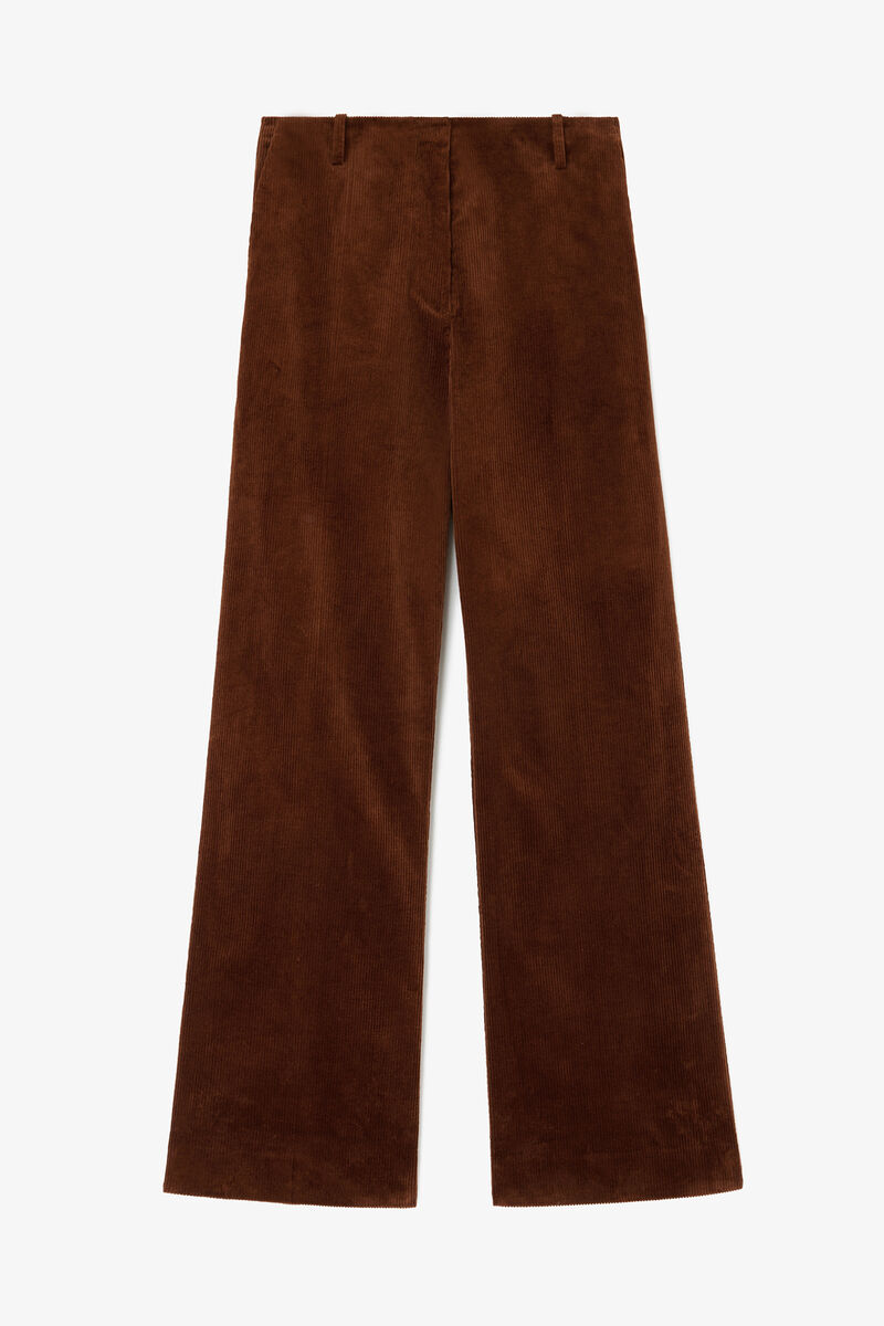Trousers in Brown Corduroy, Organic Cotton, in colour Tortoise Shell - 1 - GANNI