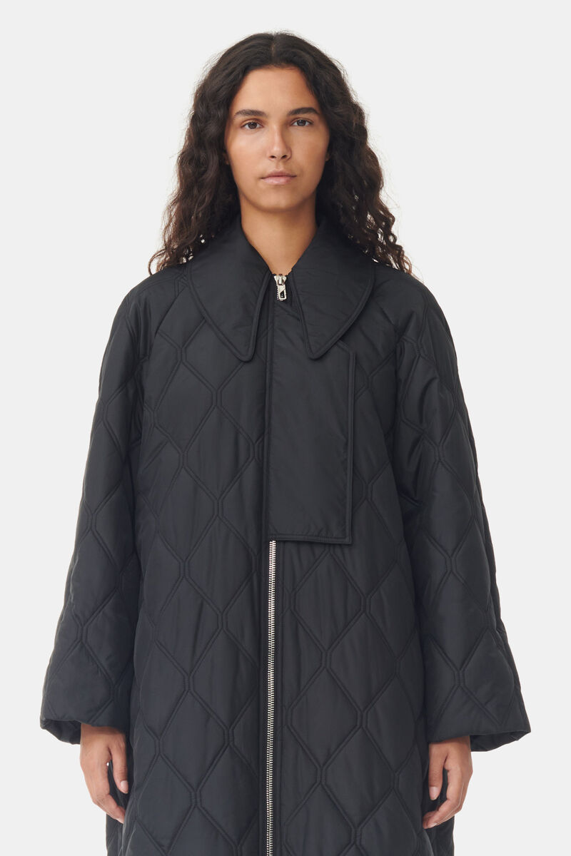 Manteau Ripstop Quilt, Recycled Polyester, in colour Black - 2 - GANNI