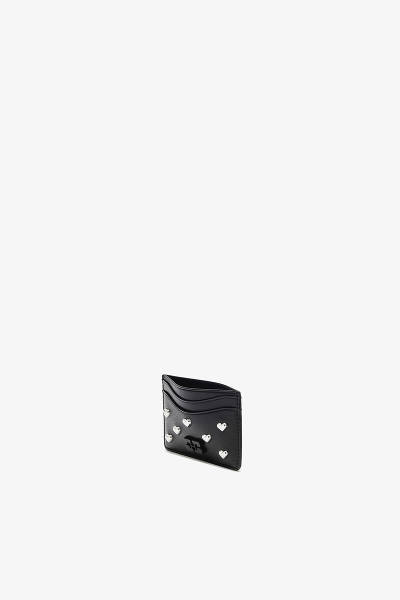 Bou Card Holder in Black, Recycled Leather, in colour Black - 3 - GANNI