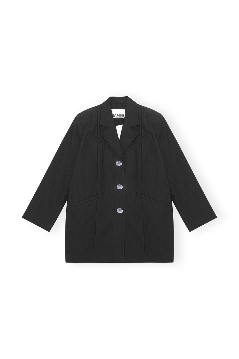 Cotton Suiting Oversized Blazer, Cotton, in colour Black - 1 - GANNI