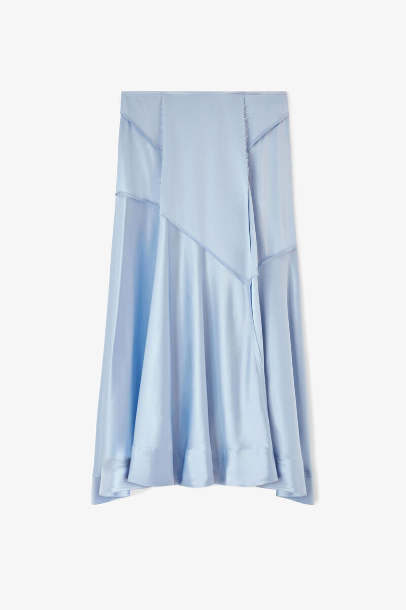 Long Skirt in Blue Satin, Acetate, in colour Soft Chambray - 1 - GANNI