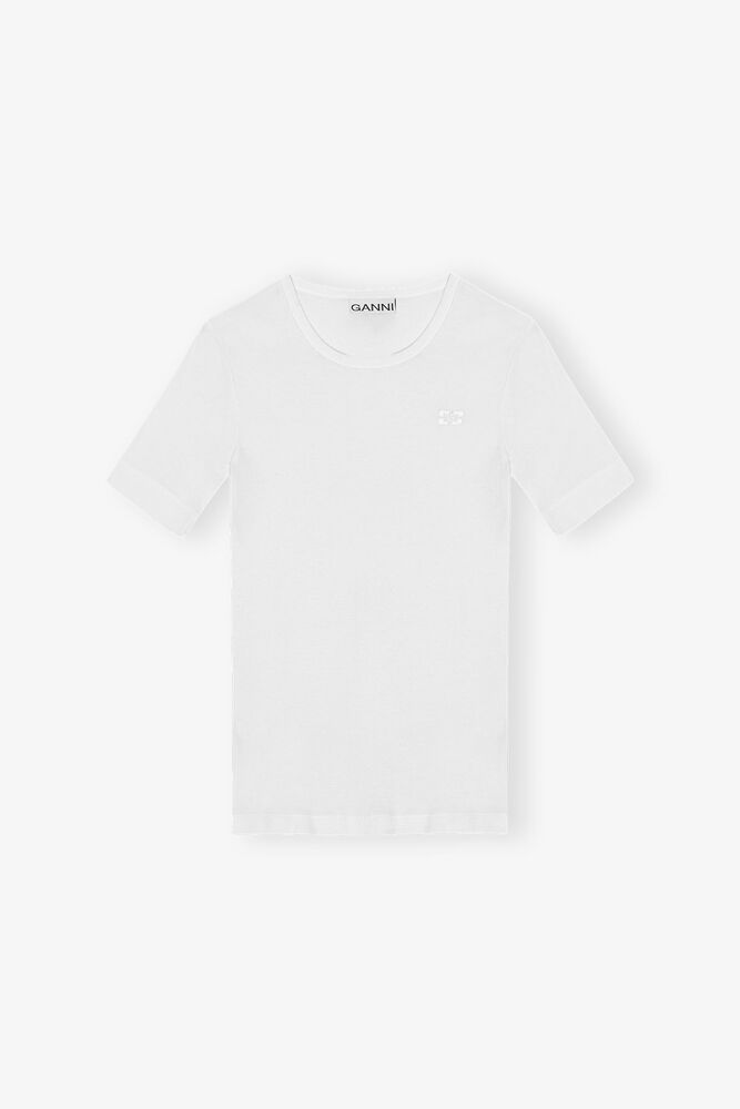 White Soft Cotton Rib Short Sleeve T-shirt, Bright White