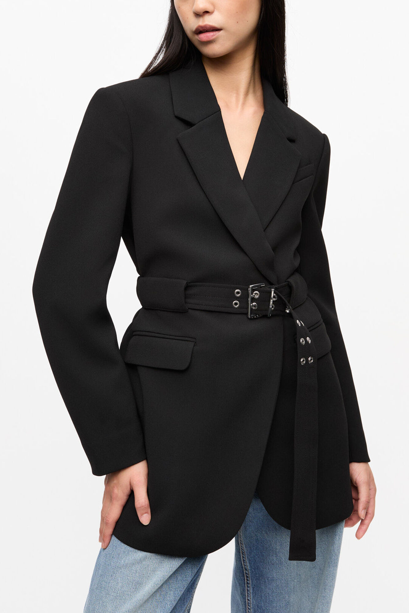 GRANCY Pierced Tuck Tailored Jacket 黒　S Black Black Bonded Crepe Blazer | GANNI (Global) CA