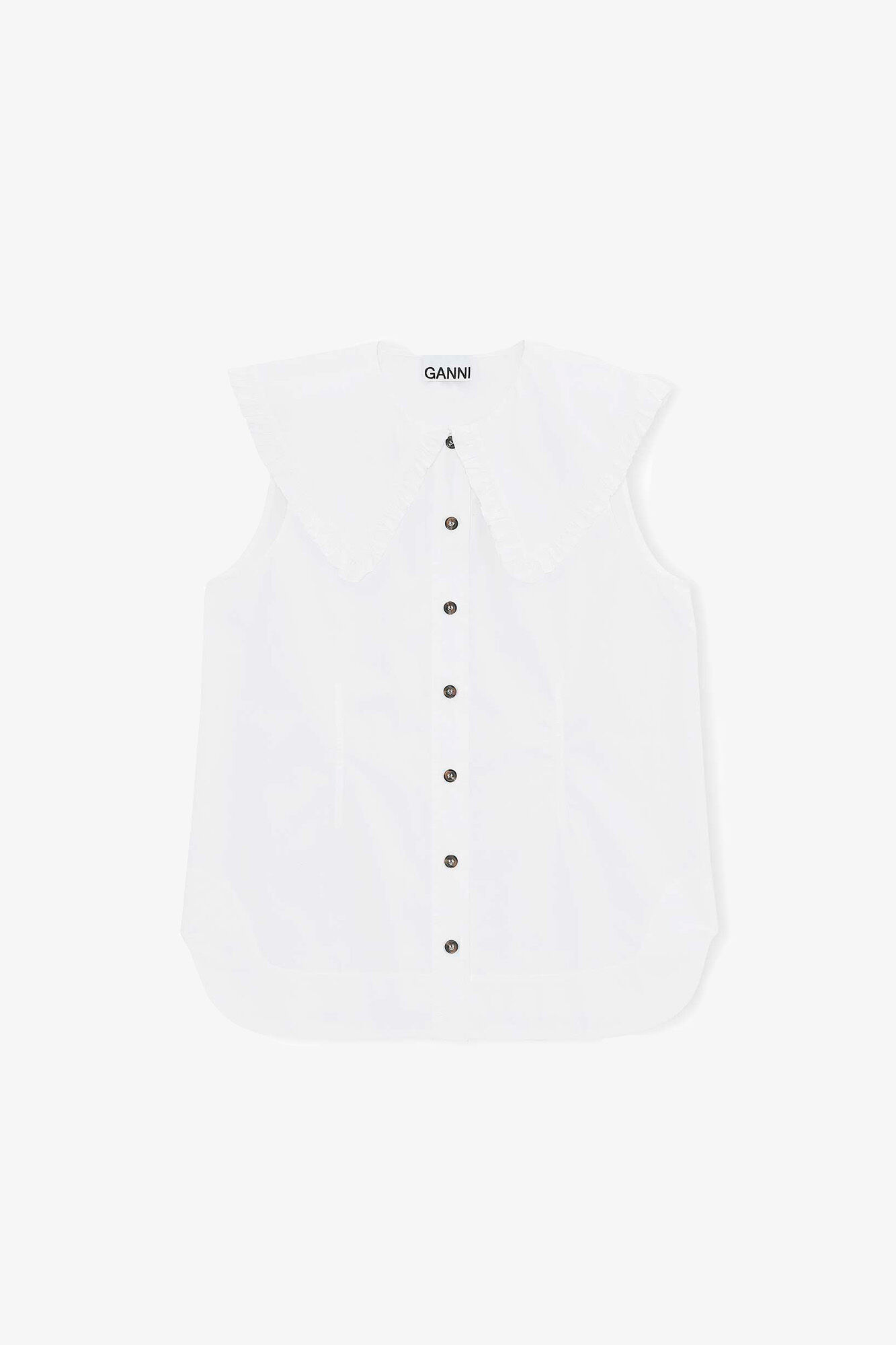 Cotton Poplin Sleeveless Frill Collar Shirt, Cotton, in colour Bright White - 1 - GANNI