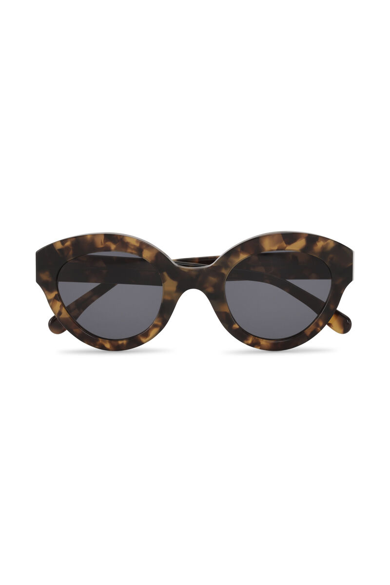 Chunky Round Sunglasses, Biodegradable Acetate, in colour Black/Tobacco Brown - 1 - GANNI