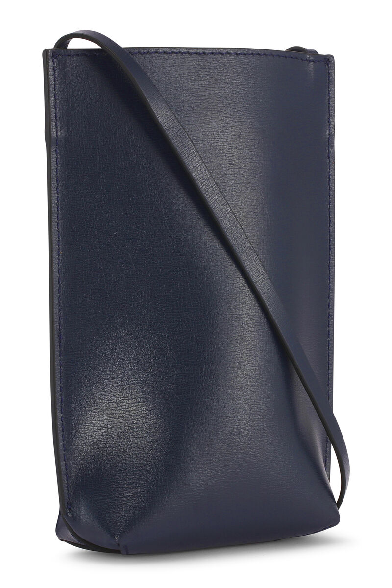 Mini Crossbody Logo Bag, Leather, in colour Sky Captain - 2 - GANNI
