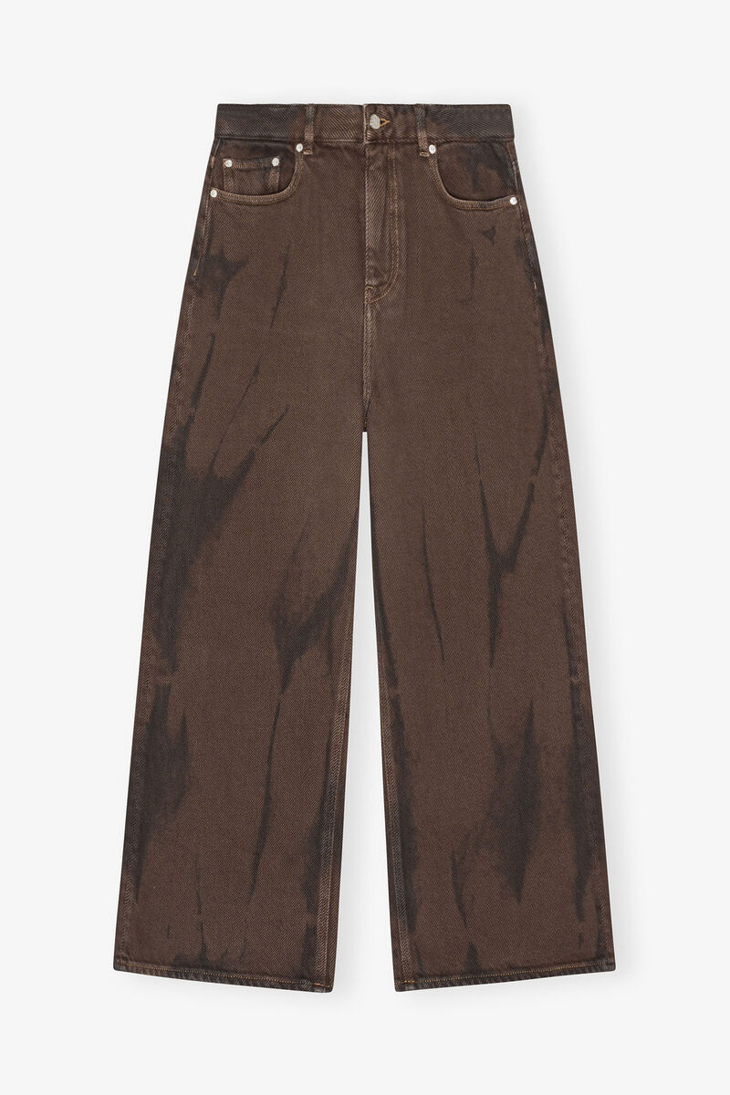 Baggy wide jeans i overfarvet denim, Organic Cotton, in colour Chicory Coffee - 1 - GANNI