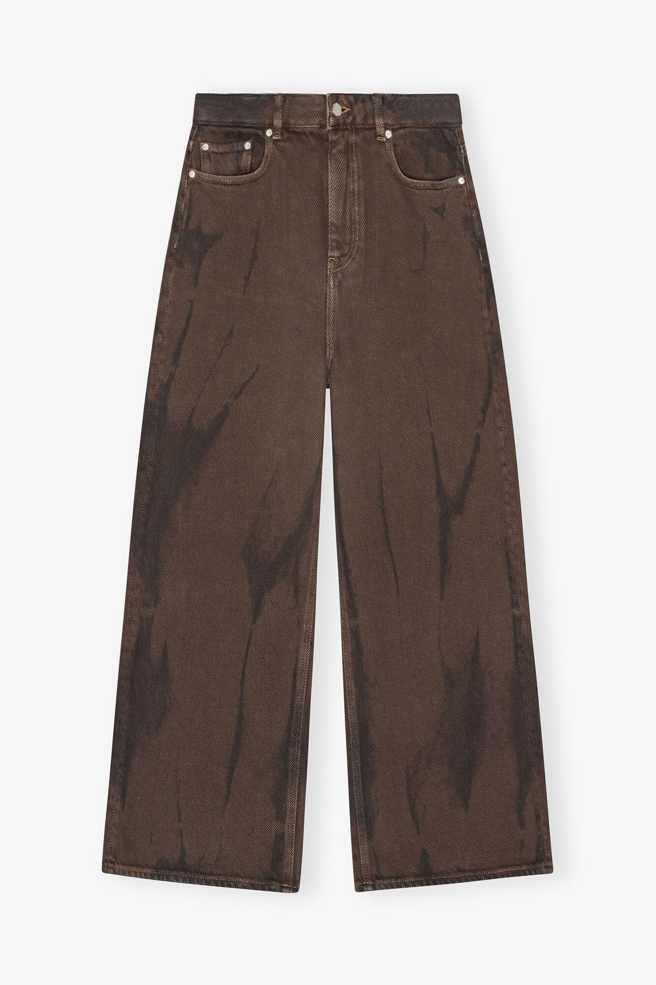 Baggy wide jeans i overfarvet denim, Organic Cotton, in colour Chicory Coffee - 1 - GANNI