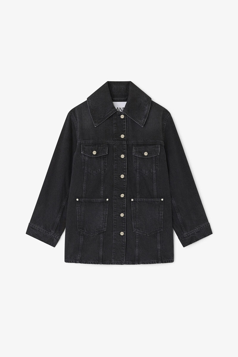 Black Washed Denim Jacket, in colour Black Washed - 1 - GANNI