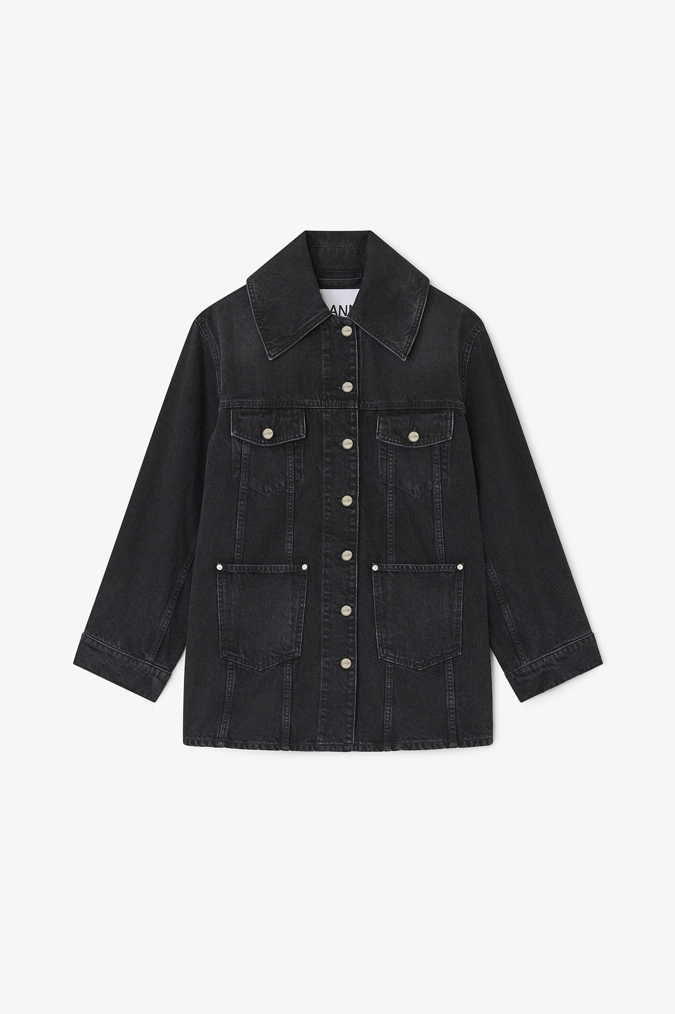 Black Washed Denim Jacket, in colour Black Washed - 1 - GANNI