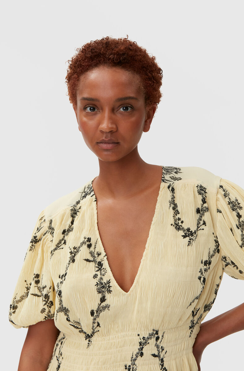 Robe courte à col en V, Polyester, in colour Floral Shadow Flan - 3 - GANNI