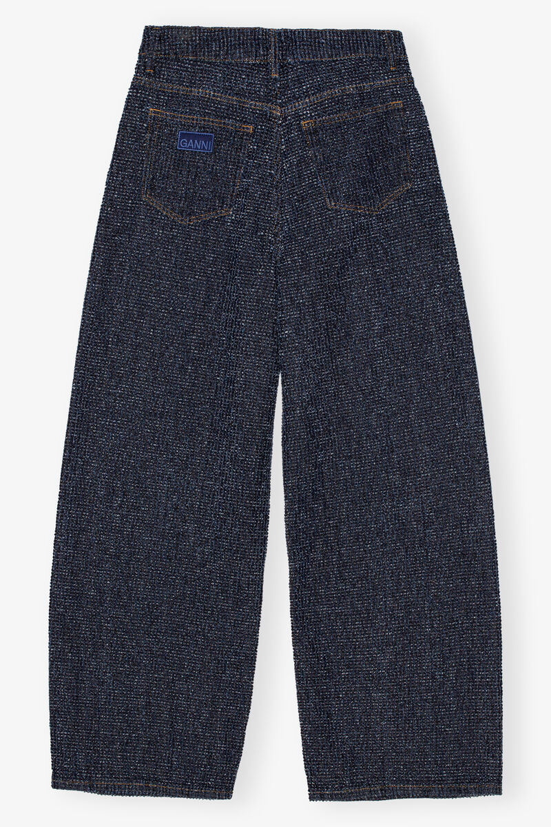 Dark Blue Textured Jeans, Cotton, in colour Rinse - 2 - GANNI