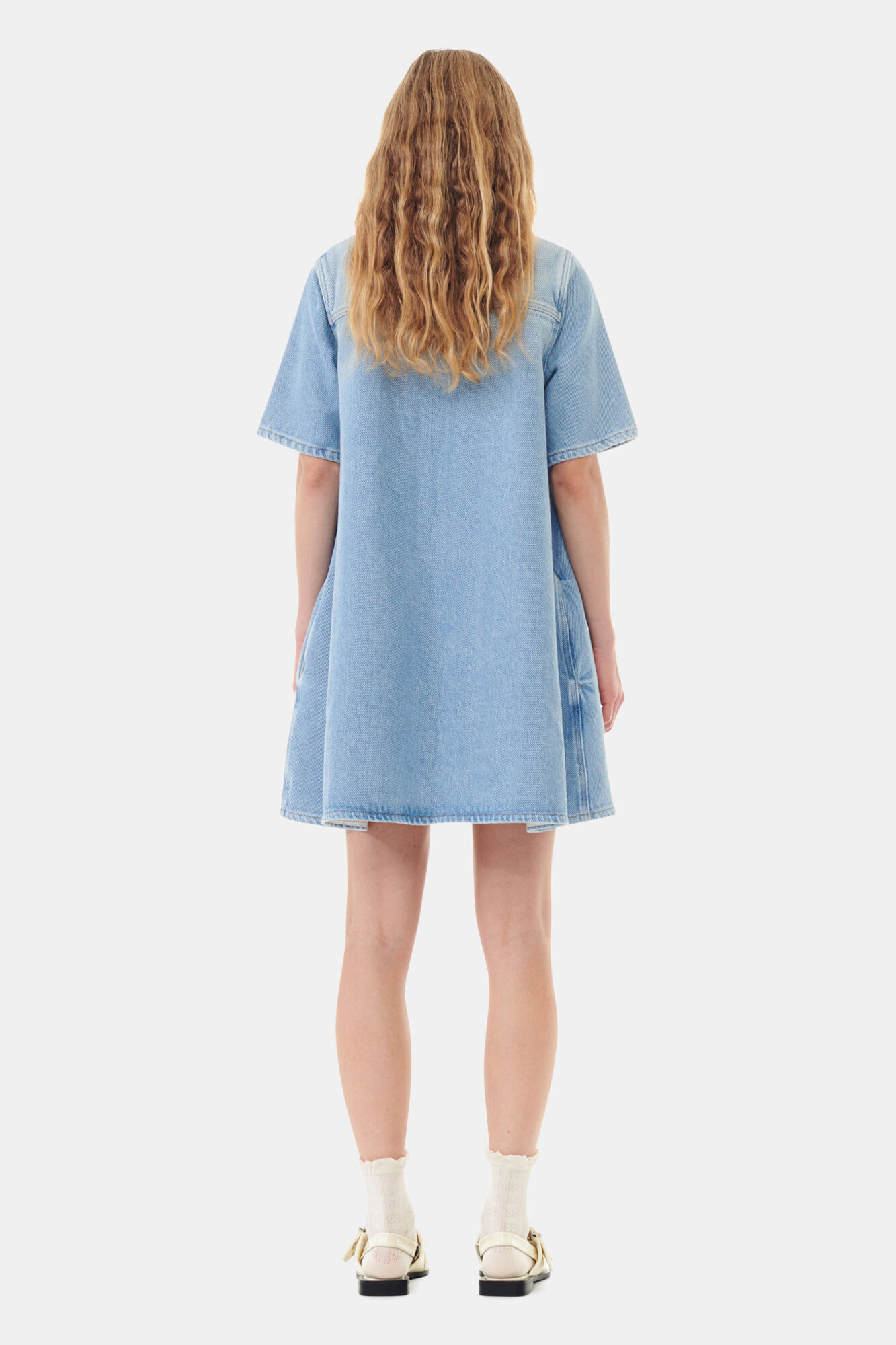 Light Blue Denim Mini Dress, Cotton, in colour Tint Wash - 4 - GANNI
