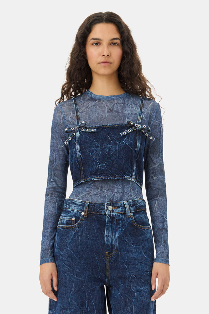 Dark Blue Strap Top, Mid Blue Stone