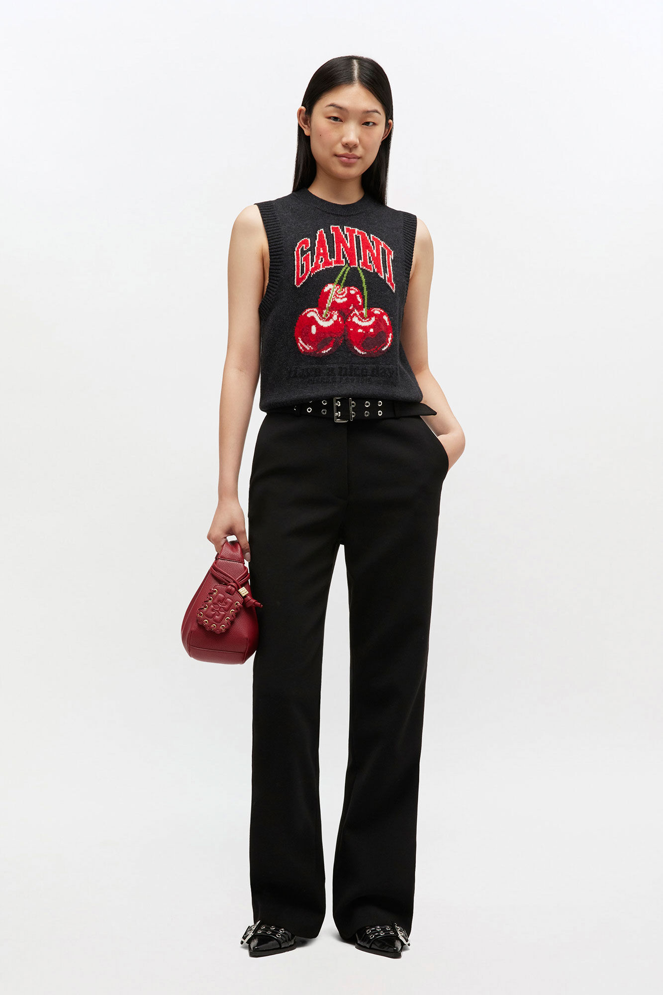 Graphic Wool Vest, Recycled Wool, in colour Phantom - 2 - GANNI