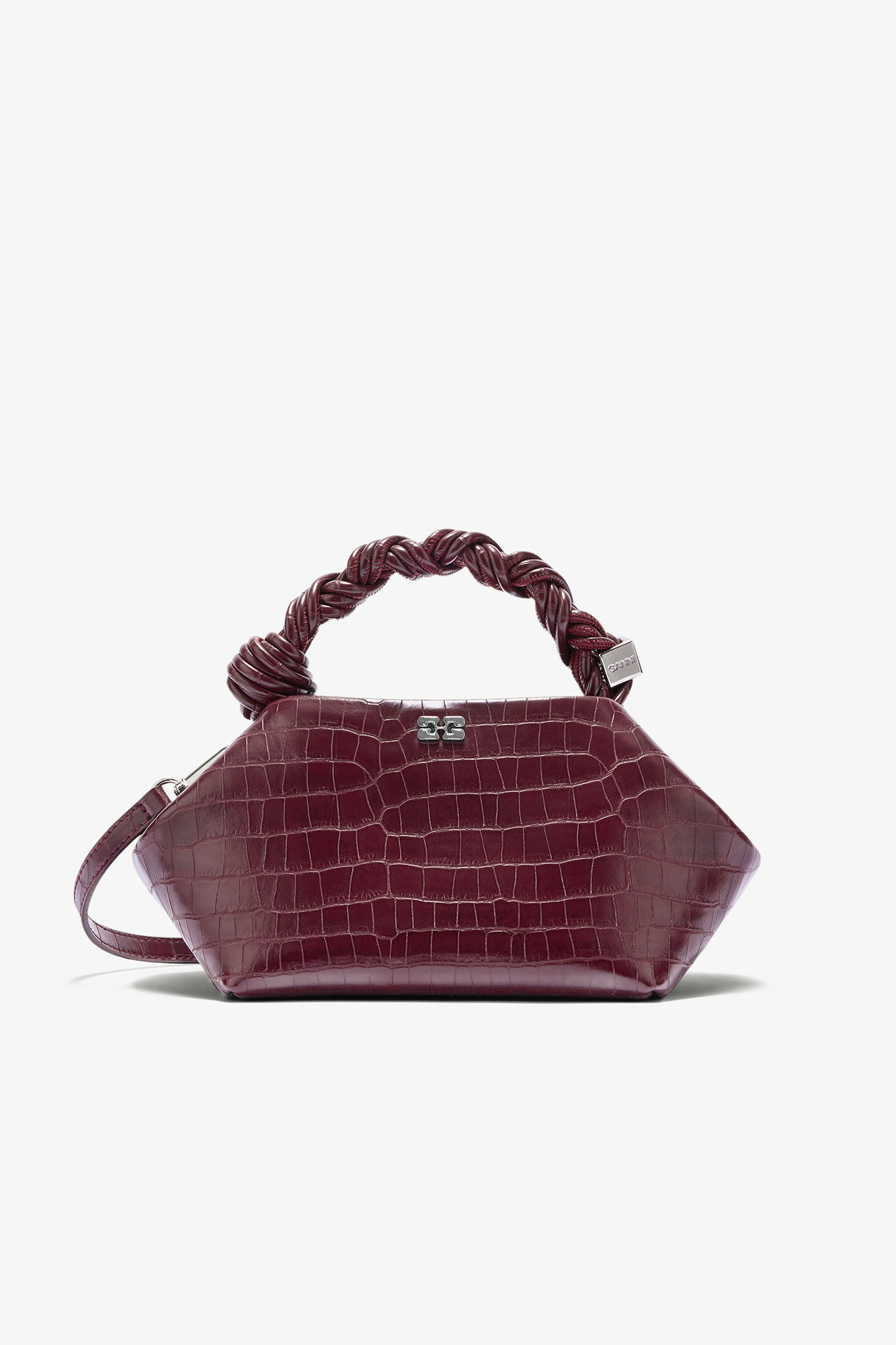 Burgundy Croco Small Bou Bag, Recycled Leather, in colour Burgundy - 1 - GANNI