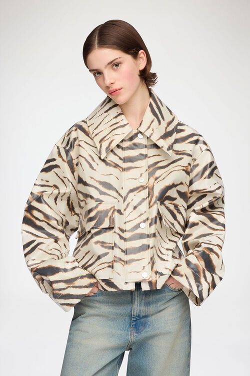 Jacket in Laminated Zebra, Egret
