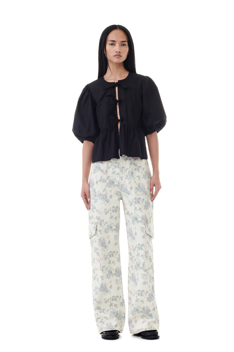 Floral Printed Angi Jeans, Cotton, in colour Tofu - 1 - GANNI