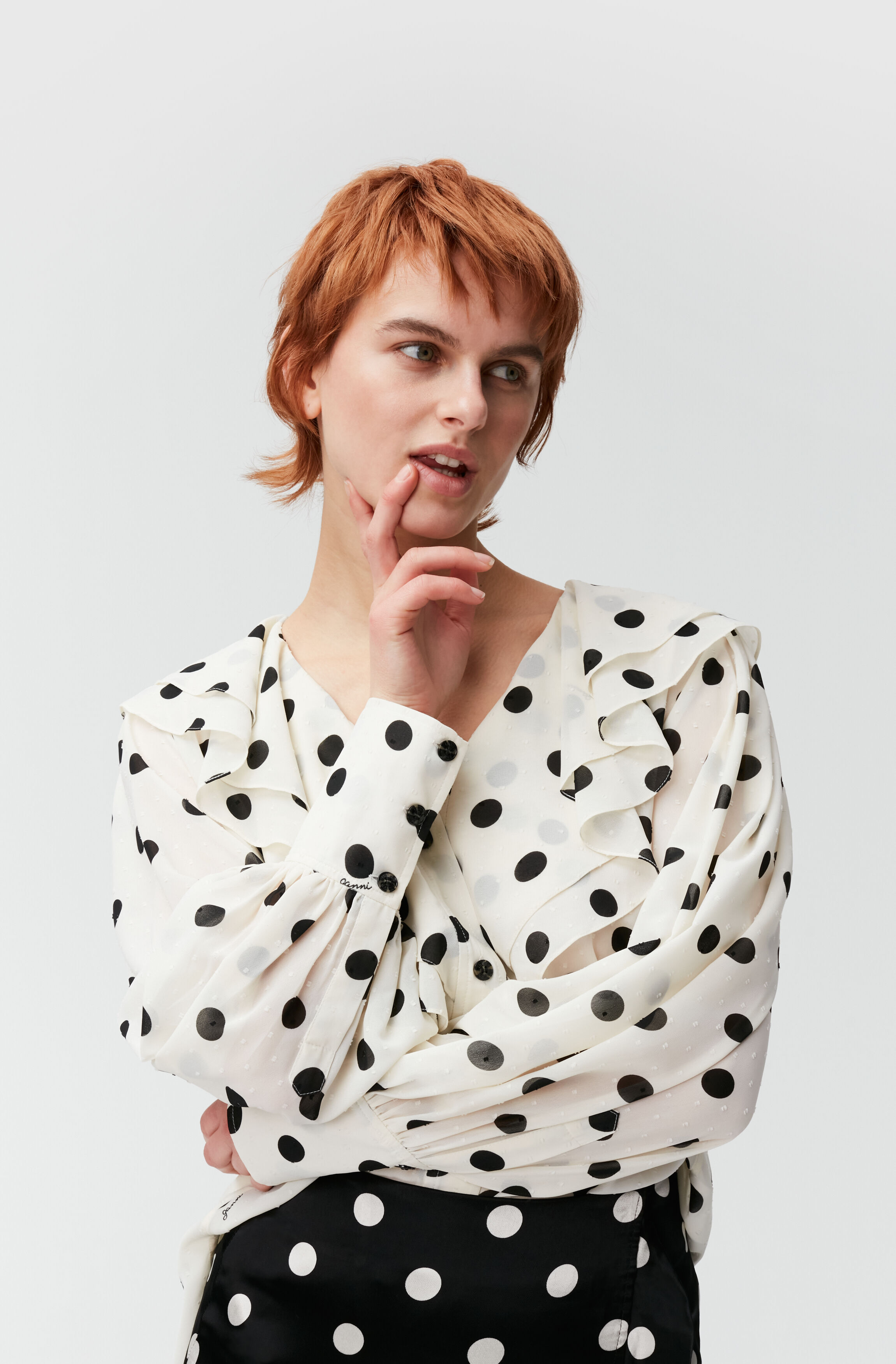 Ganni dotted georgette blouse clearance