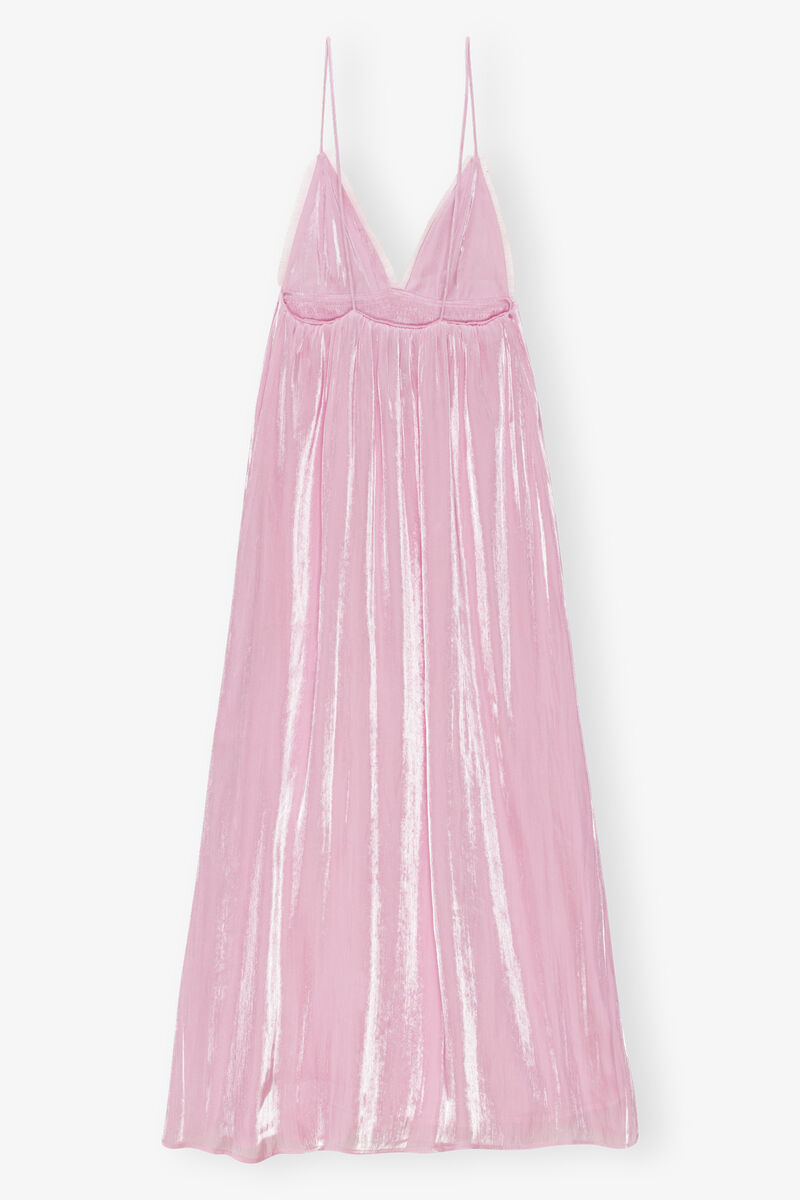 Pink Satin Strap Dress, Recycled Polyester, in colour Chalk Pink - 2 - GANNI
