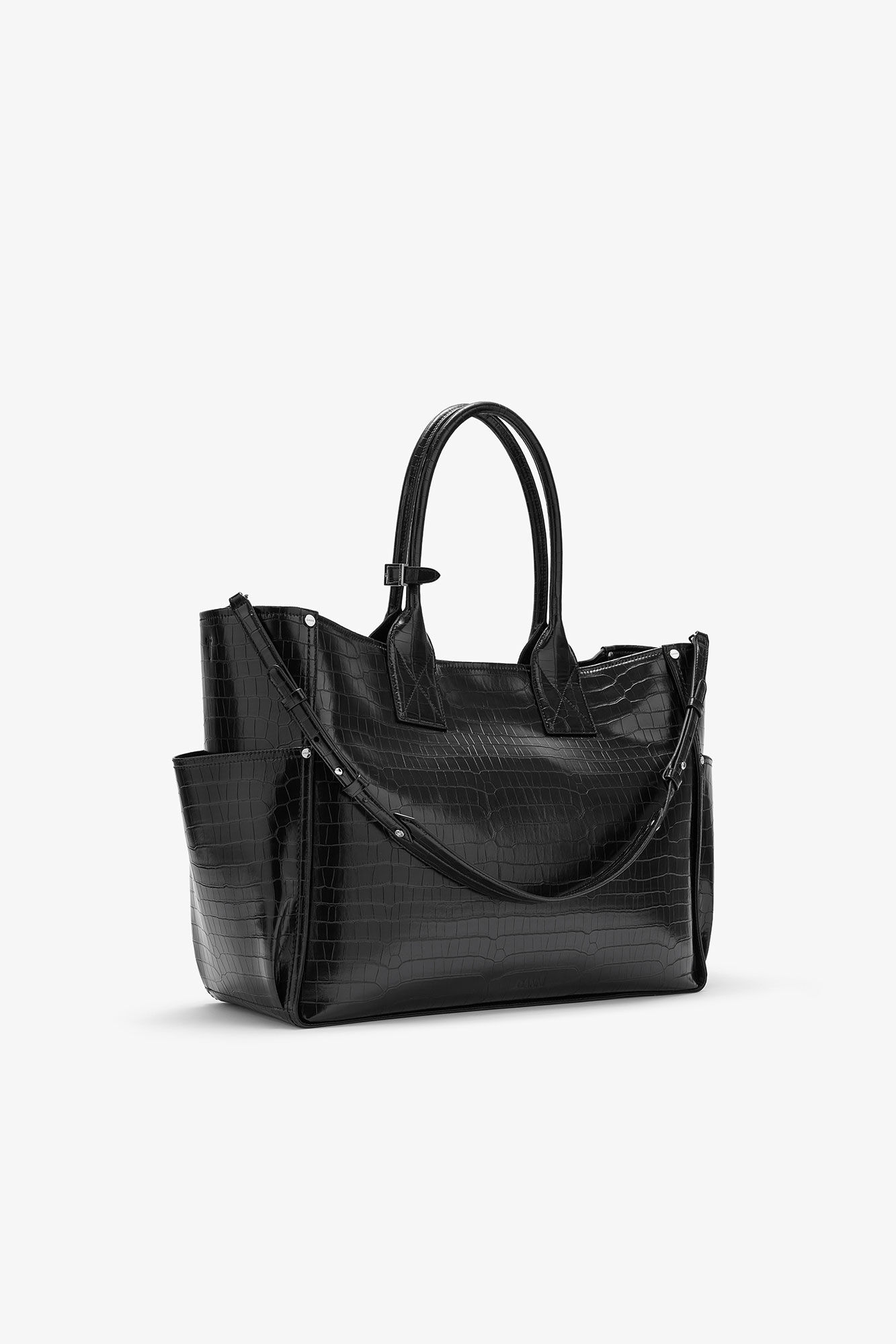 Posy Bag in Black Croco, Recycled Leather, in colour Black - 2 - GANNI