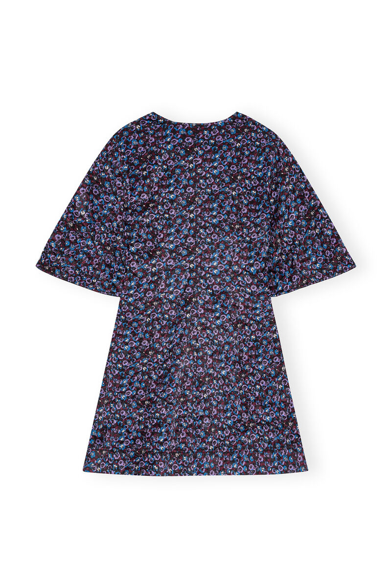 Floral Crinkled Satin V-neck Mini klänning, Elastane, in colour Black - 2 - GANNI