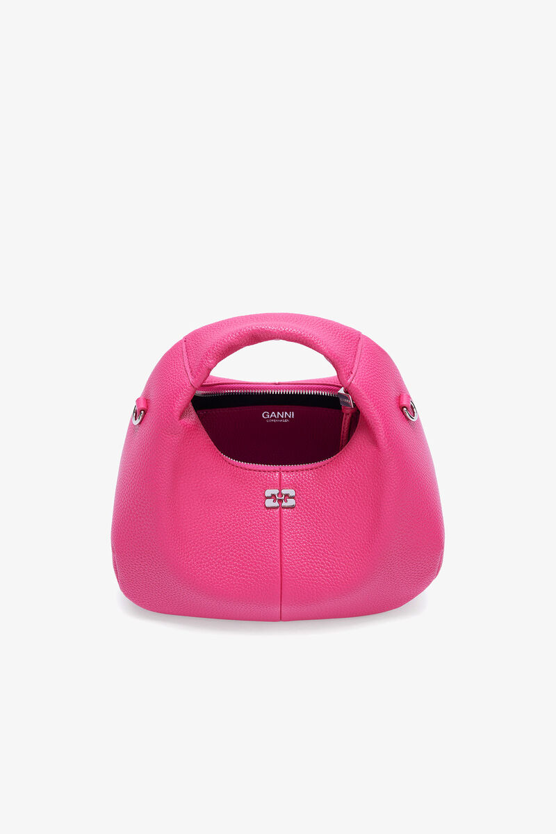 Mini Hobo Bag in Pink, Recycled Polyester, in colour Cabaret - 3 - GANNI