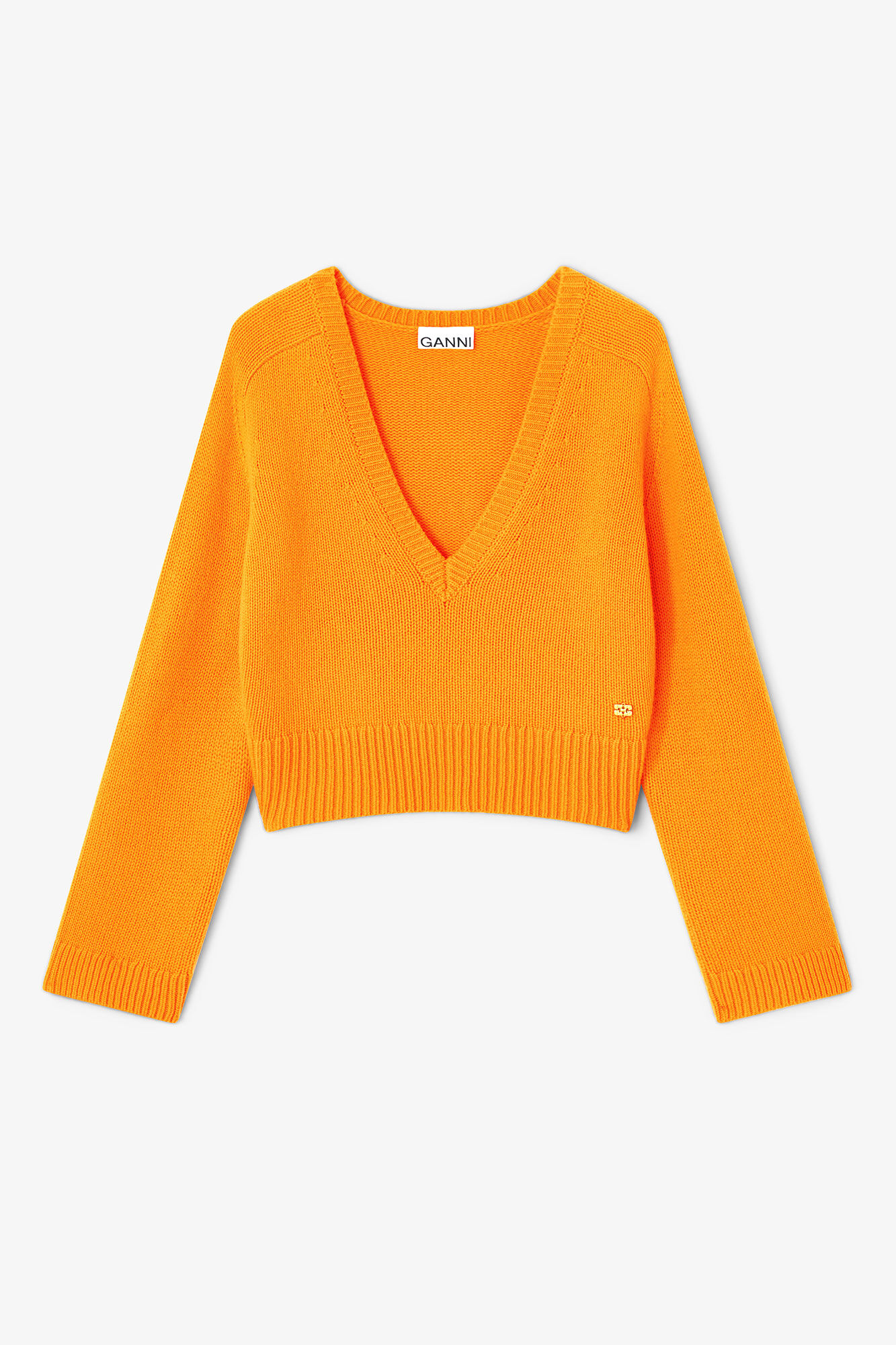 Orange V-neck Jumper, Cashmere, in colour Orange Tiger - 1 - GANNI