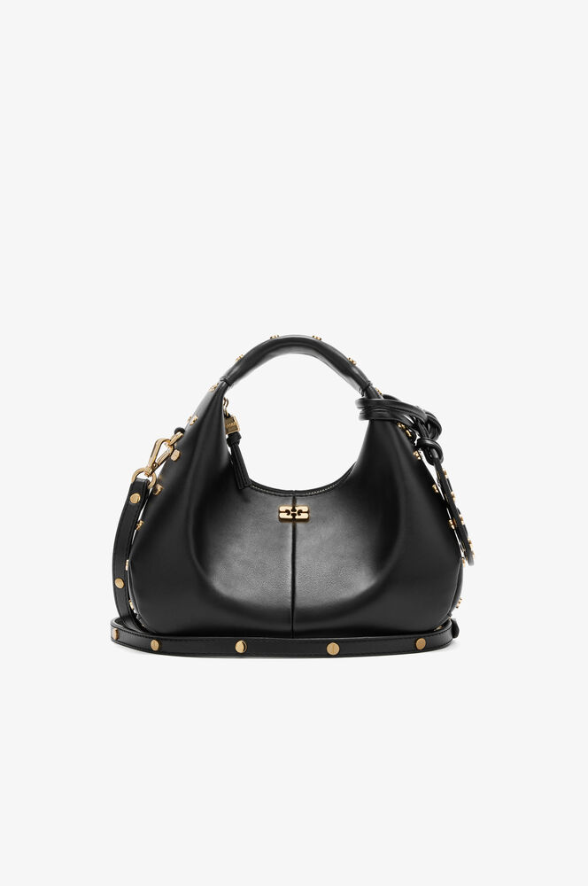 Mini-Hobo-Tasche mit Nieten in Schwarz, Black